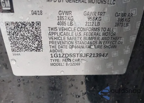 2018 Chevrolet Malibu Lt from USA, damaged, VIN 1G1ZD5ST8JF213947
